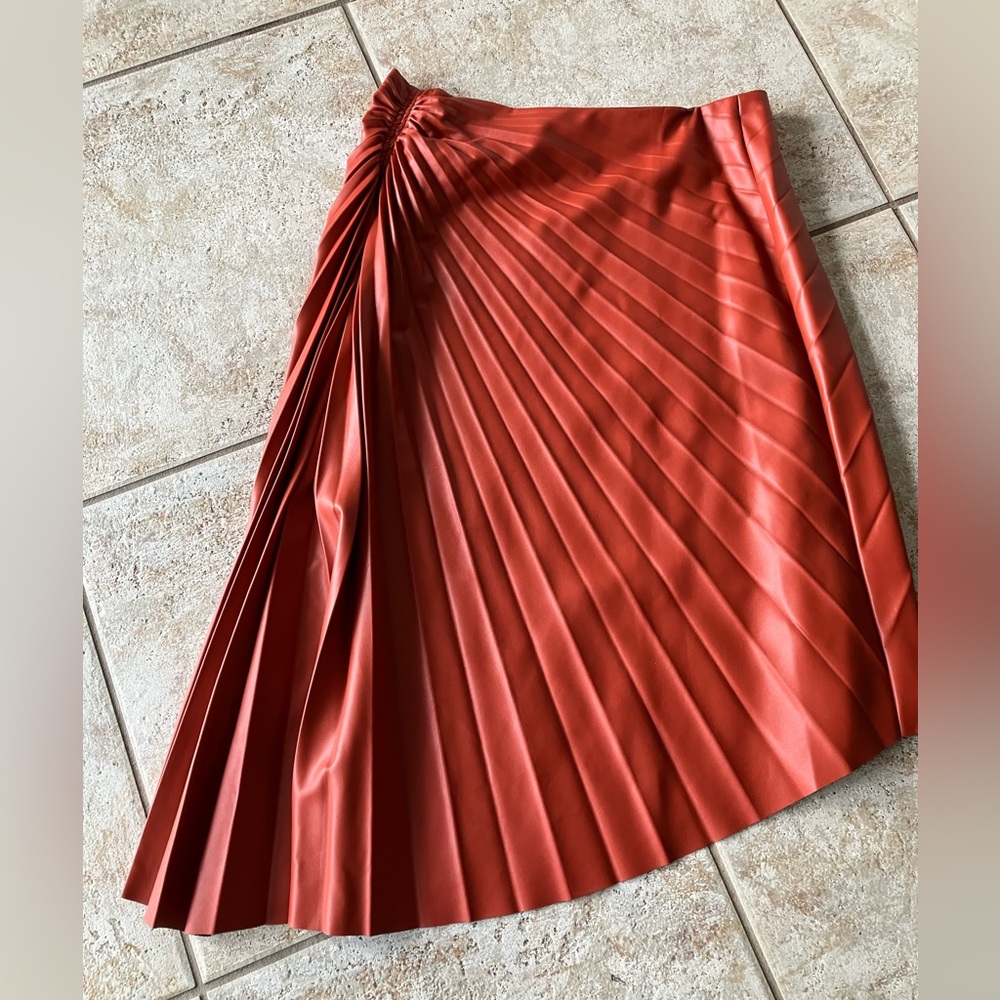 House of Harlow 1960 Terracotta A-Line Faux Leather Skirt